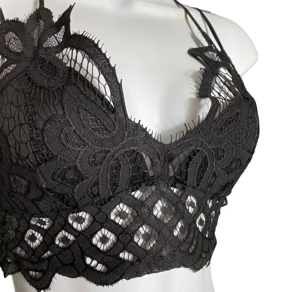 Black Lace Strappy Bra / Camisole New Size S
